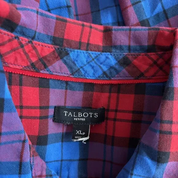 Talbots Shirt Women's Size XLP Red Blue Plaid Long Sleeve Button Up - Picture 5 of 6